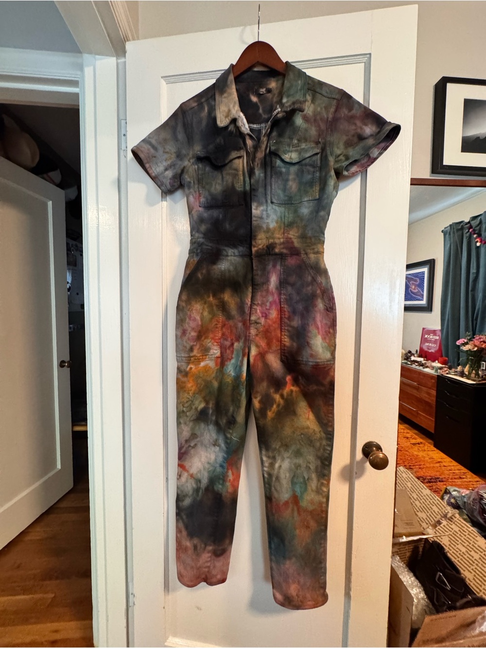 Good American Multicolor Tie-Dye Short-Sleeve Utility Jumpsuit *one of a kind*